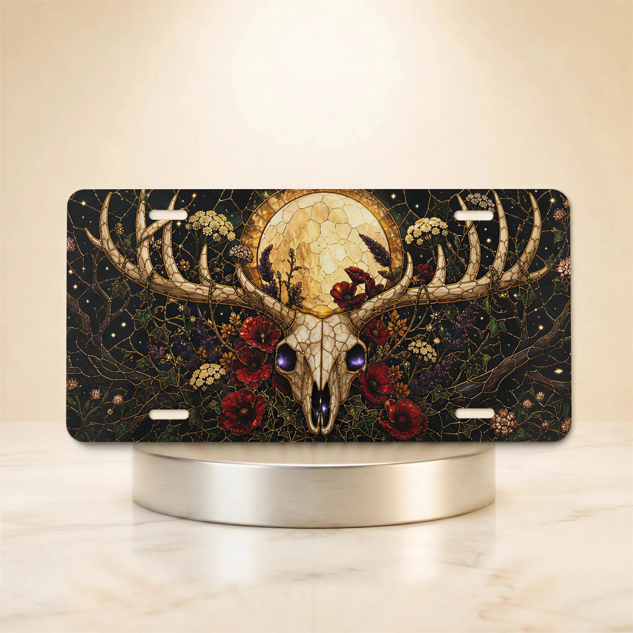 Deer Skull Moon Floral Vanity Plate - Road Muse