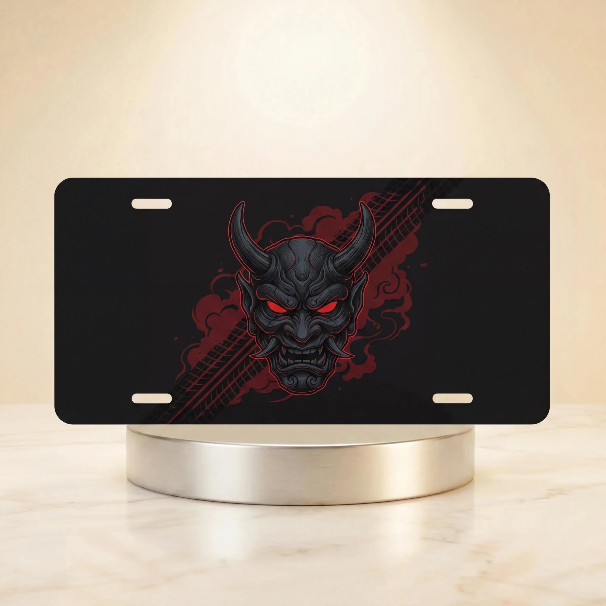 Demon Skull Red Eyes Vanity Plate - Road Muse