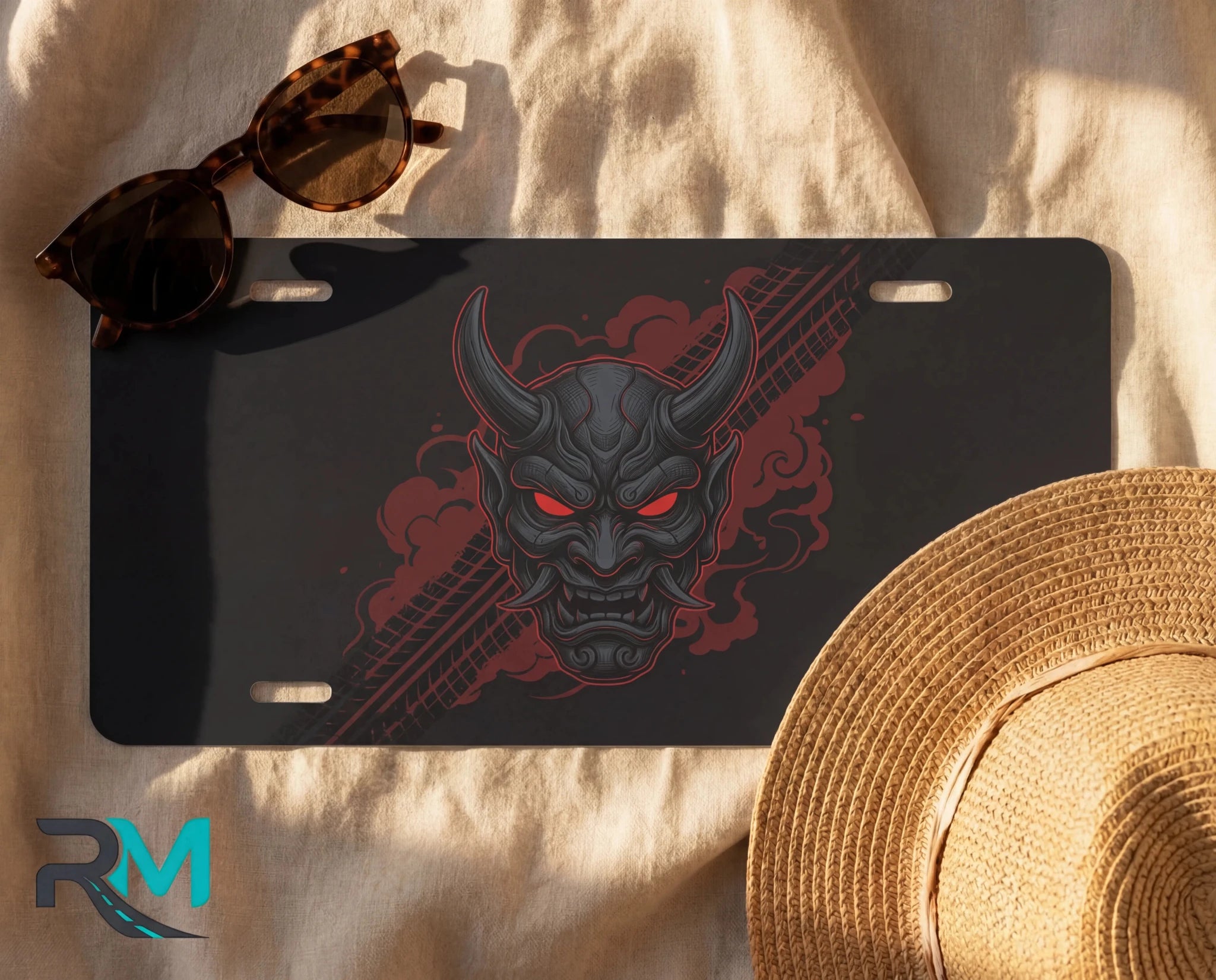 Demon Skull Red Eyes Vanity Plate - Road Muse