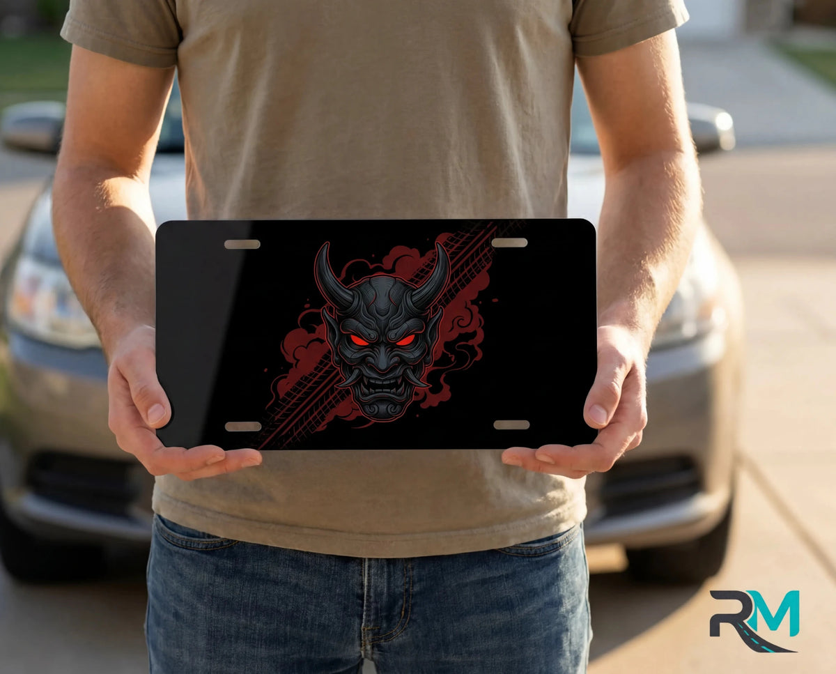 Demon Skull Red Eyes Vanity Plate - Road Muse