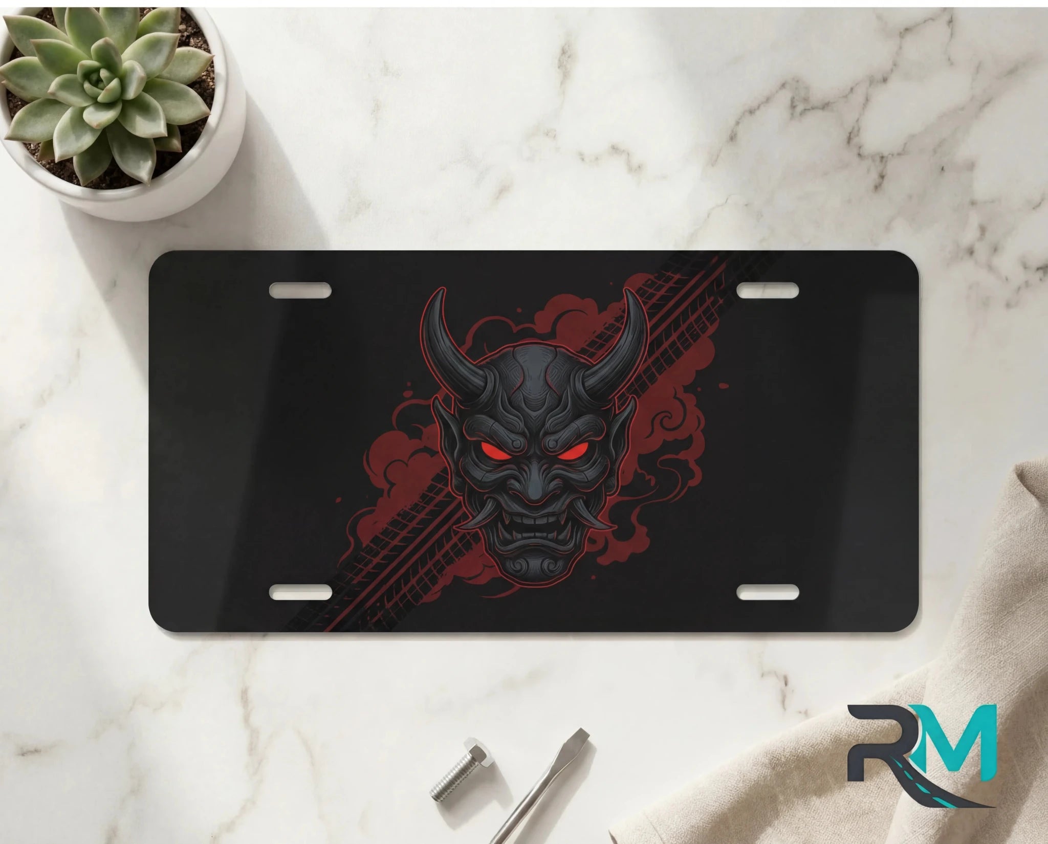 Demon Skull Red Eyes Vanity Plate - Road Muse