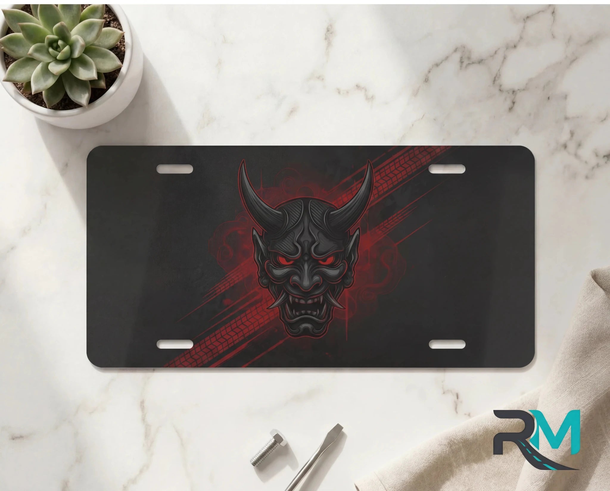 Demonic Oni Mask Vanity Plate - Road Muse