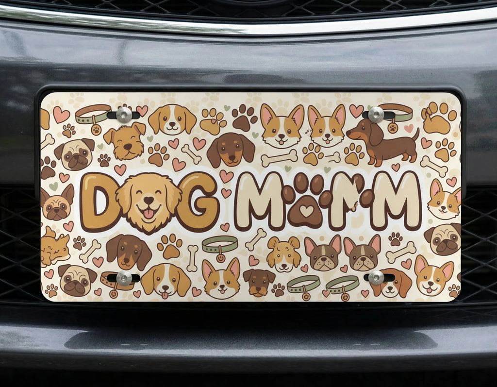 Dog Mom Puppy Faces Vanity Plate - Road Muse