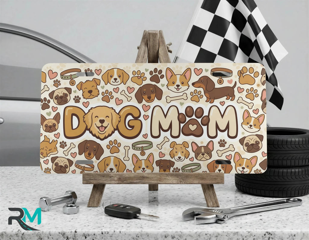 Dog Mom Puppy Faces Vanity Plate - Road Muse