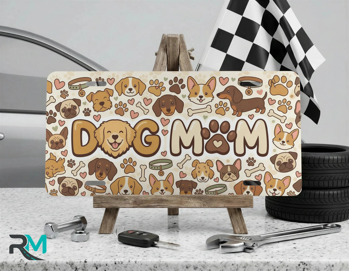 Dog Mom Puppy Faces Vanity Plate - Road Muse