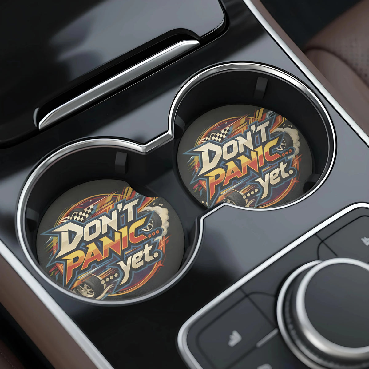 Don't Panic Yet Car Coasters Set - Road Muse