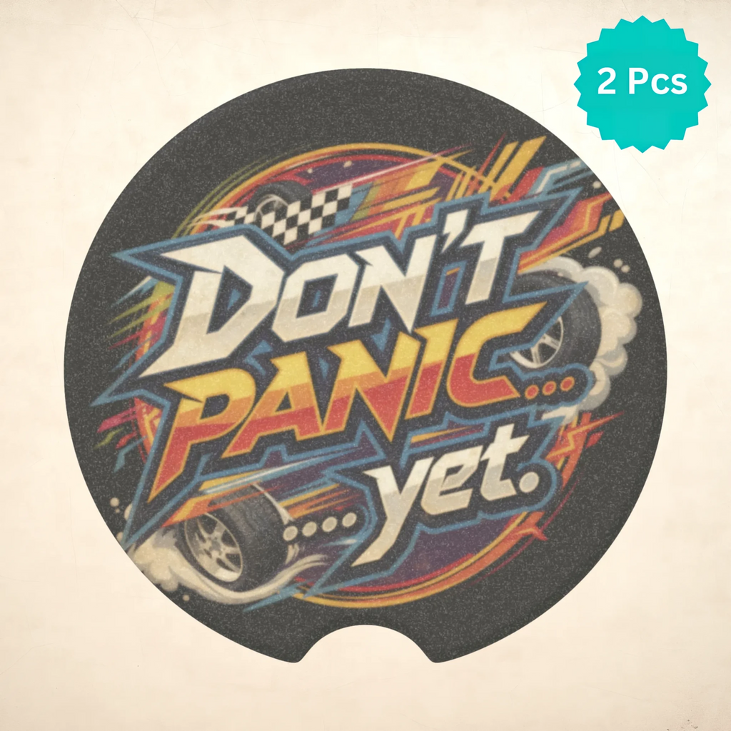 Don't Panic Yet Car Coasters Set - Road Muse