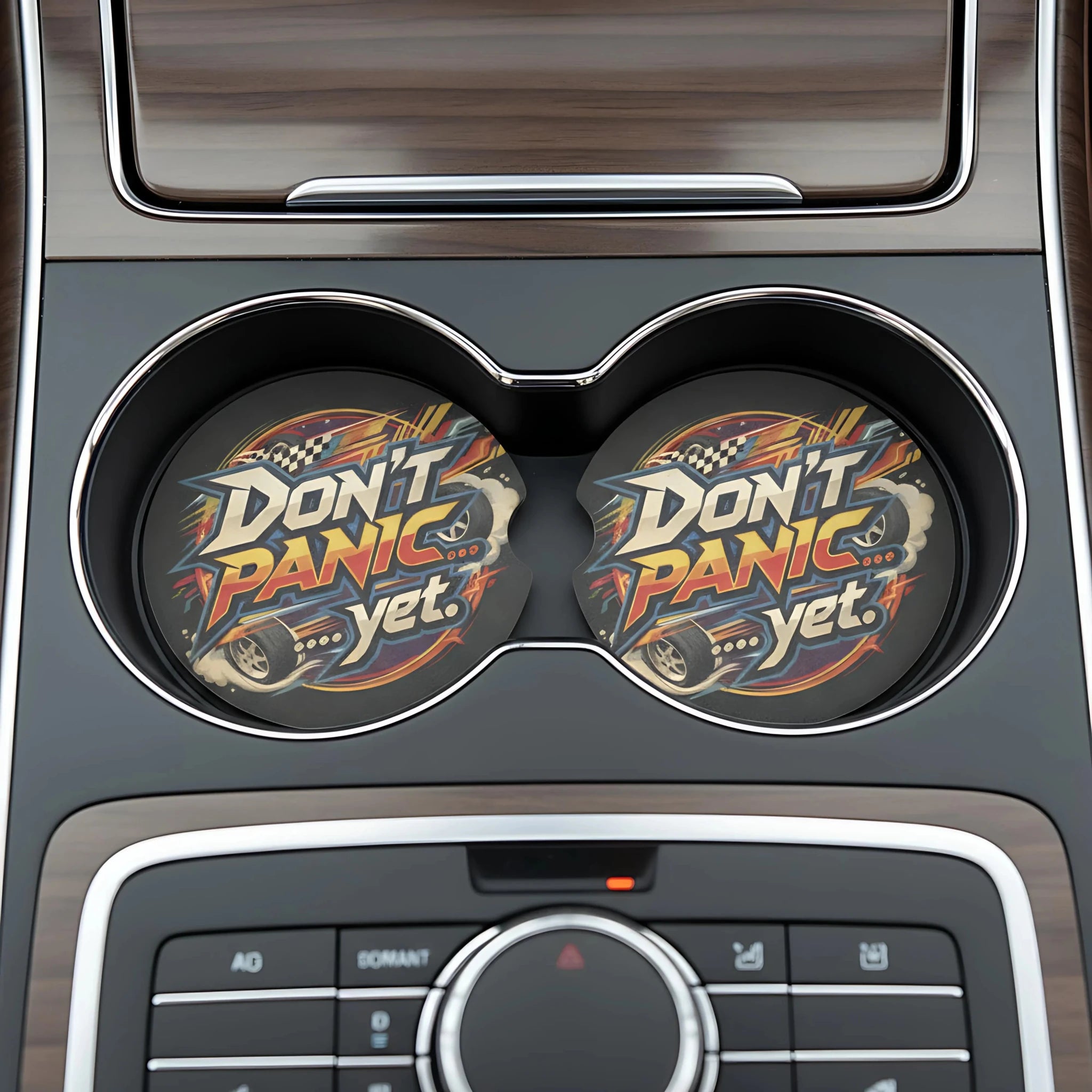 Don't Panic Yet Car Coasters Set - Road Muse
