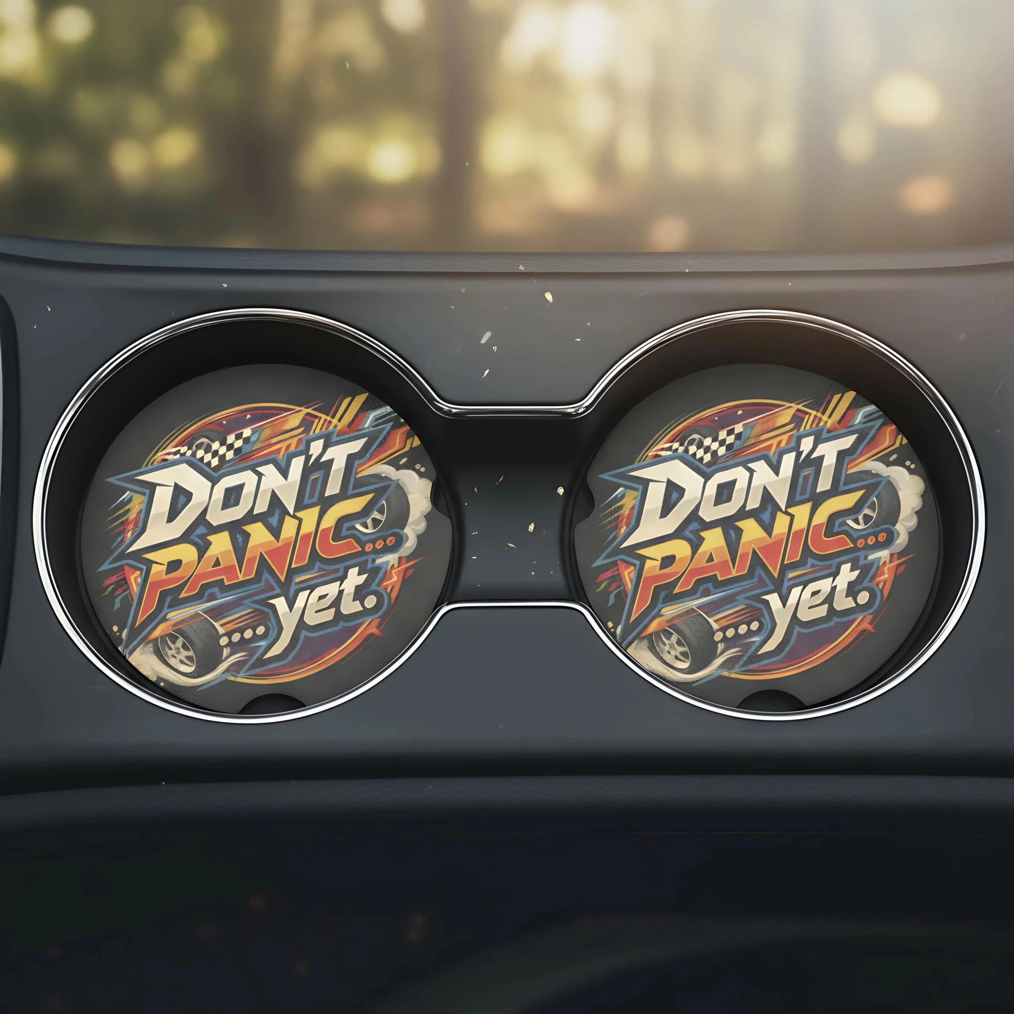 Don't Panic Yet Car Coasters Set - Road Muse