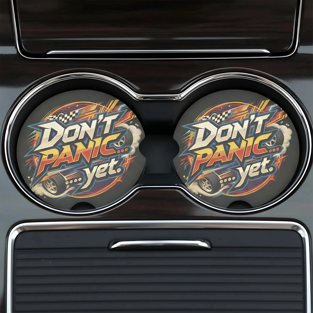 Don't Panic Yet Car Coasters Set - Road Muse