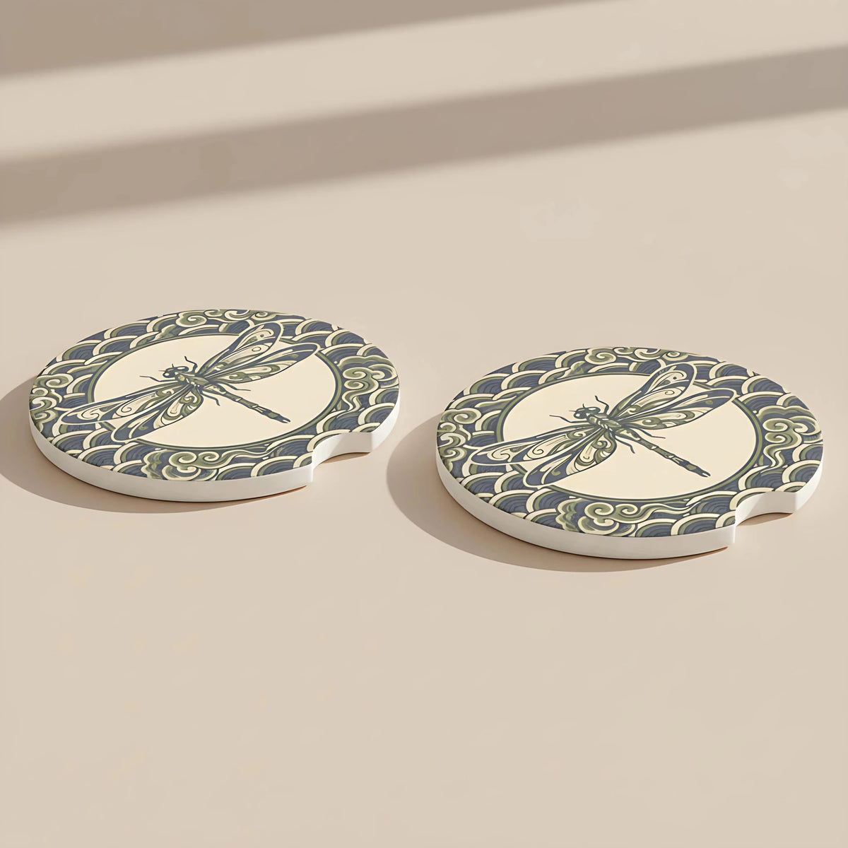 Dragonfly Illustration Vintage Wave Car Coasters Set - Road Muse