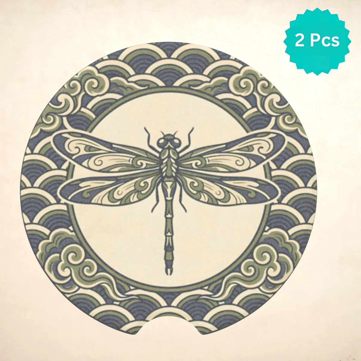 Dragonfly Illustration Vintage Wave Car Coasters Set - Road Muse