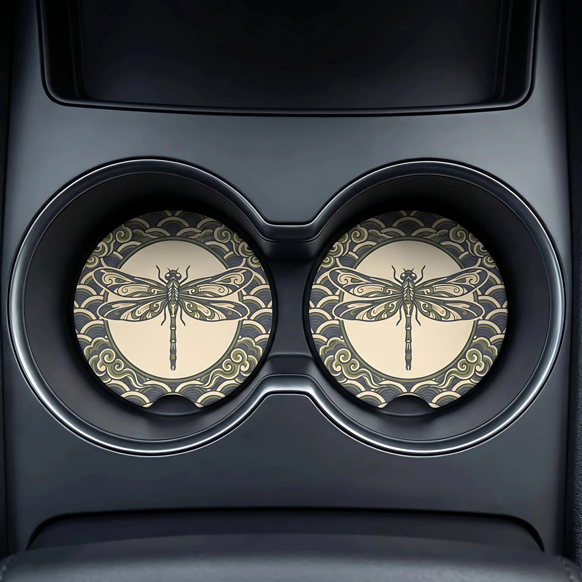 Dragonfly Illustration Vintage Wave Car Coasters Set - Road Muse