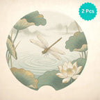 Dragonfly Pond Lotus Car Coasters Set - Road Muse