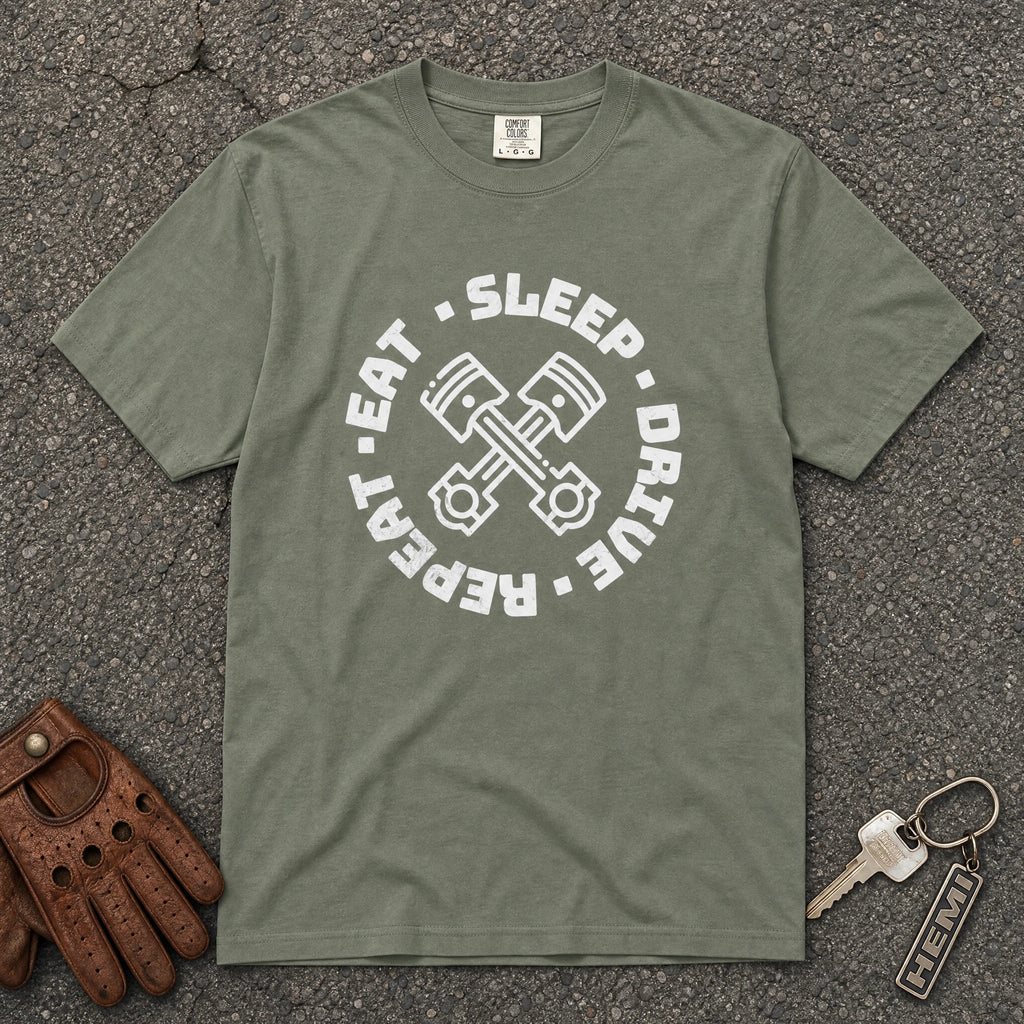 Eat Sleep Drive Repeat Piston Tee - Road Muse