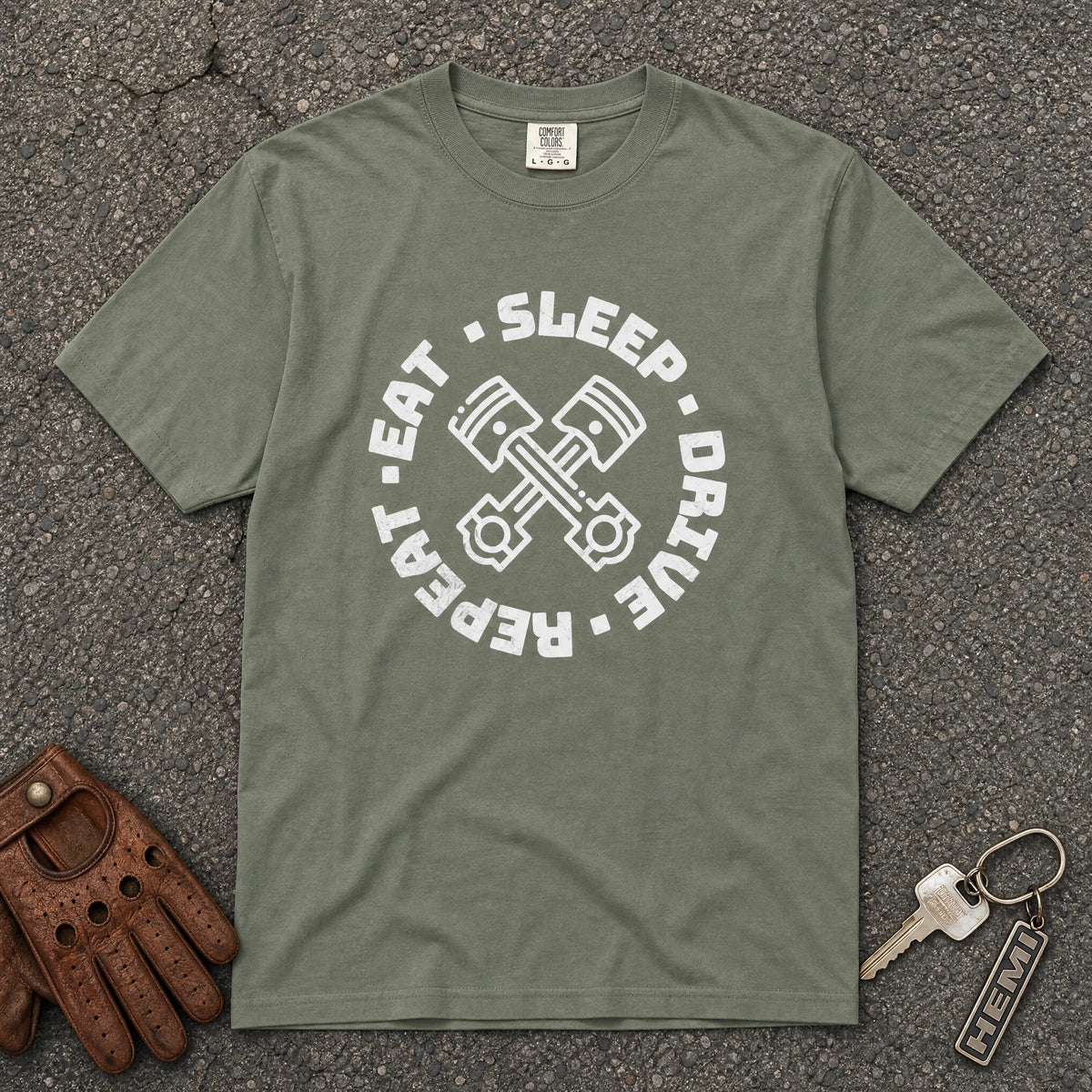 Eat Sleep Drive Repeat Piston Tee - Road Muse