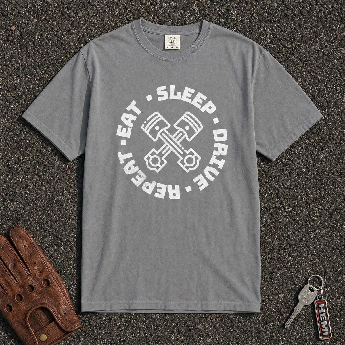 Eat Sleep Drive Repeat Piston Tee - Road Muse