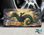 Emerald Dragon Rider Fantasy Vanity Plate - Road Muse