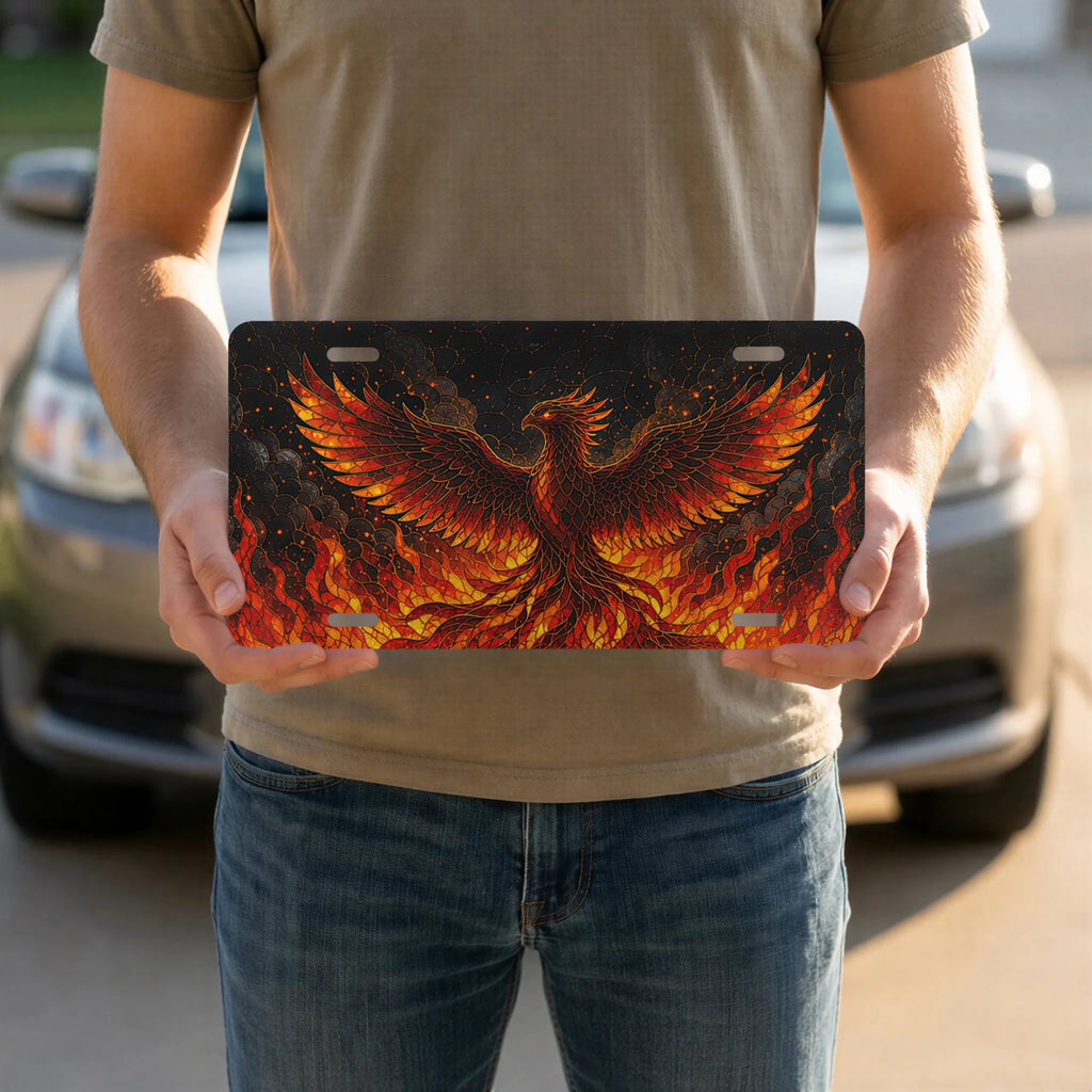 Fiery Phoenix Flaming Bird Vanity Plate - Road Muse