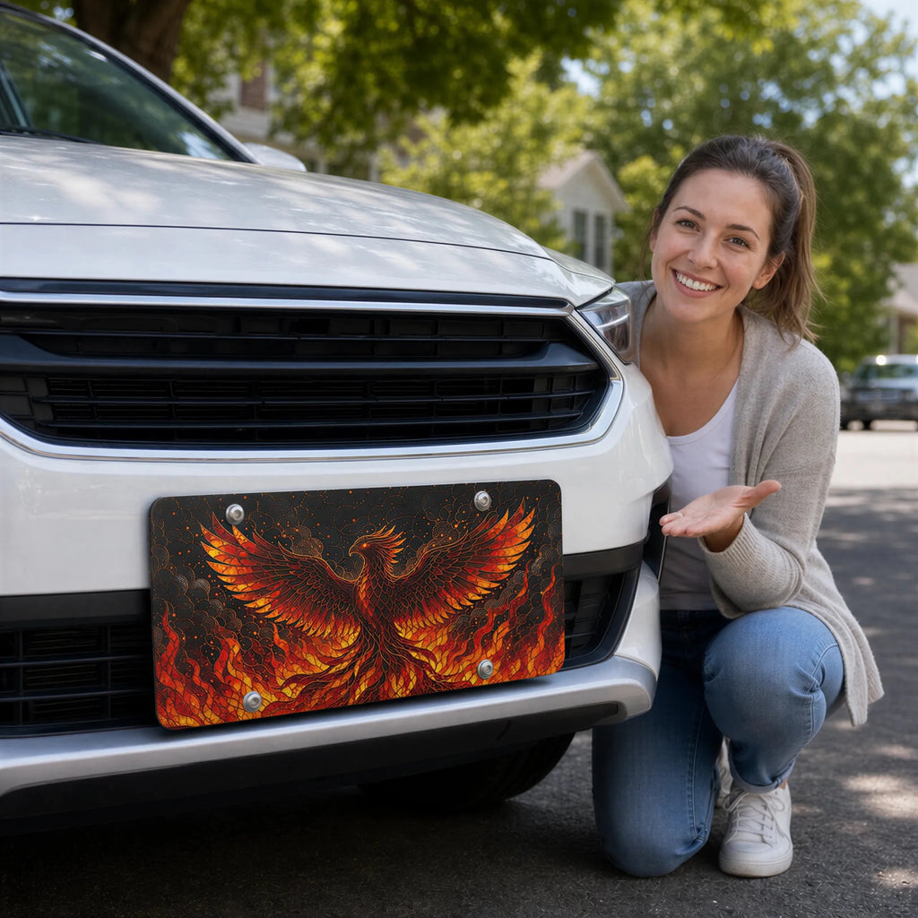 Fiery Phoenix Flaming Bird Vanity Plate - Road Muse