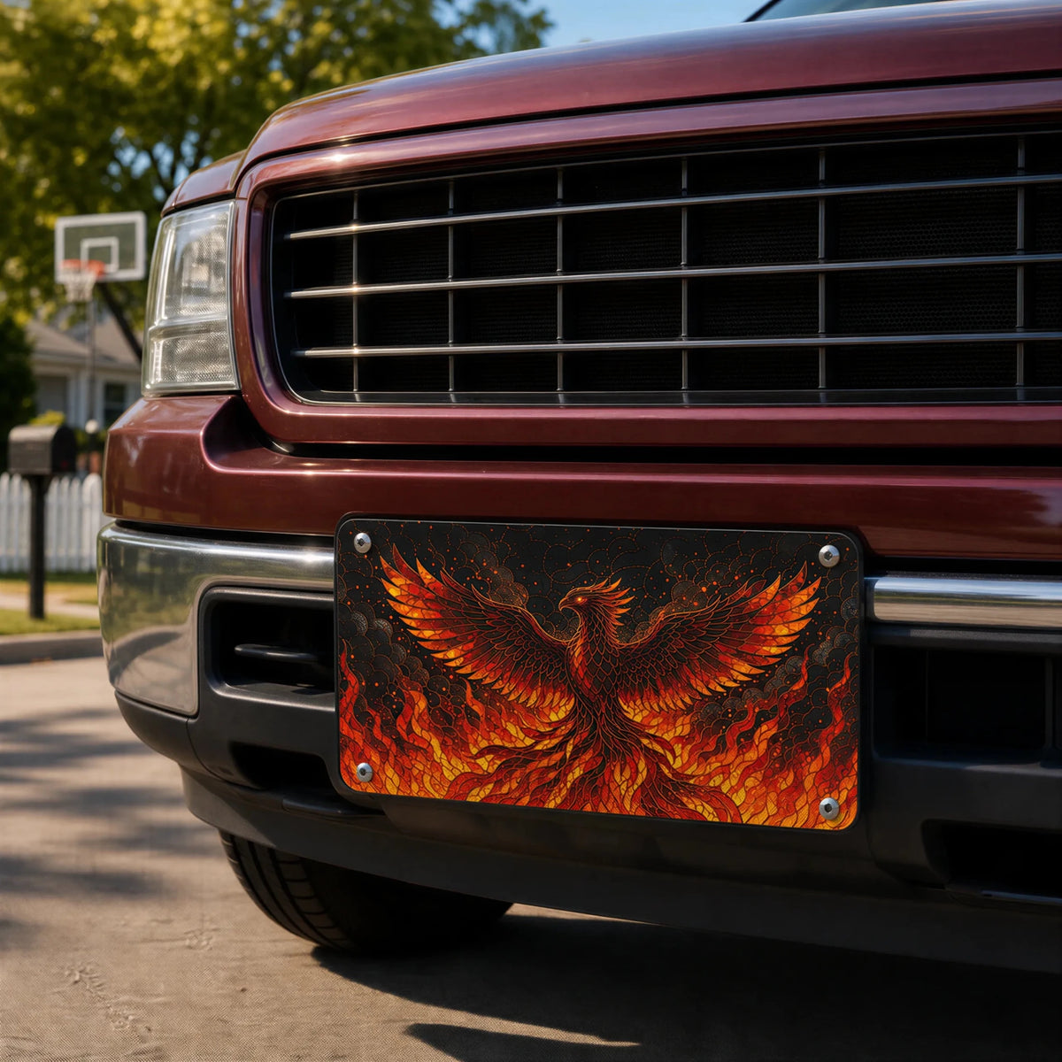 Fiery Phoenix Flaming Bird Vanity Plate - Road Muse