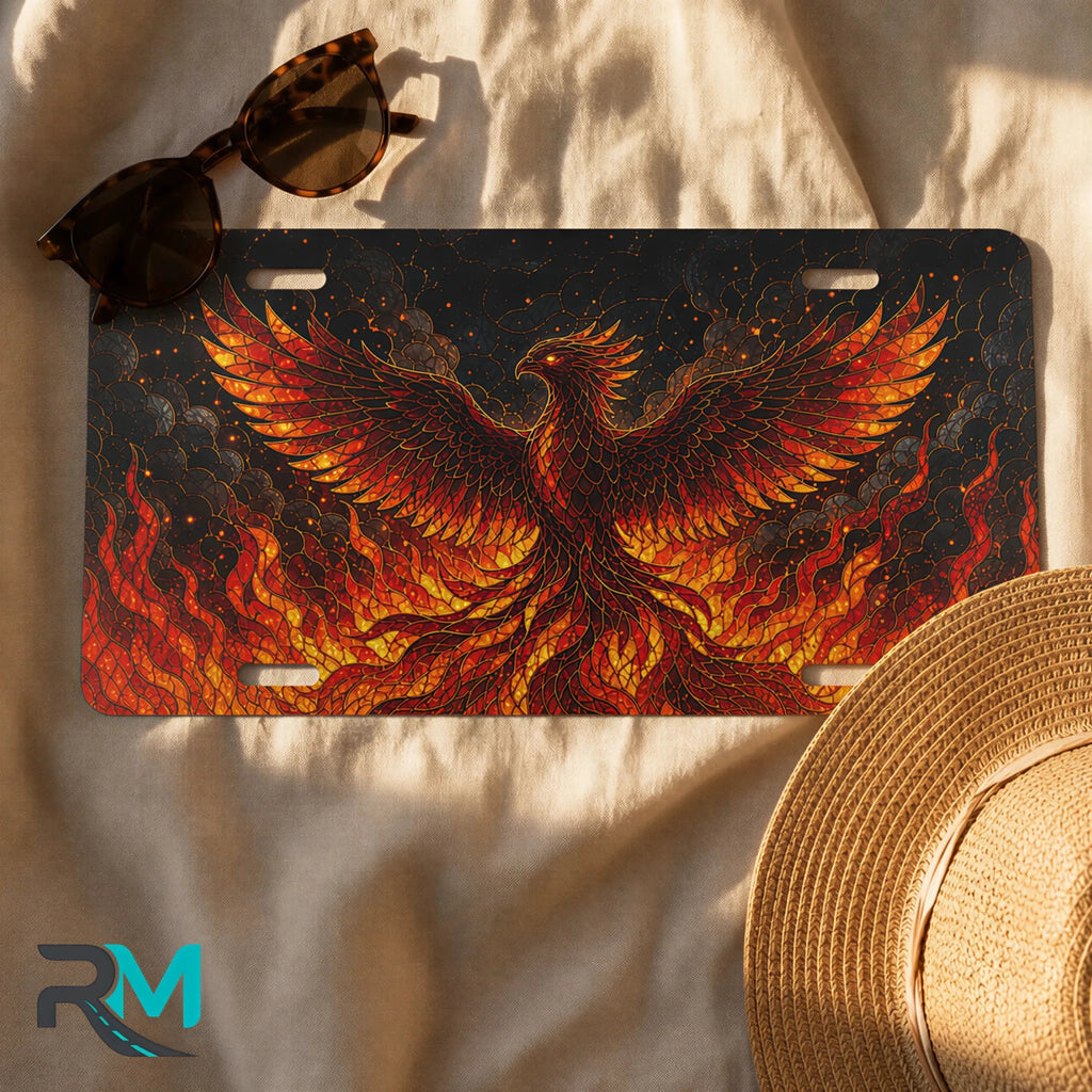 Fiery Phoenix Flaming Bird Vanity Plate - Road Muse