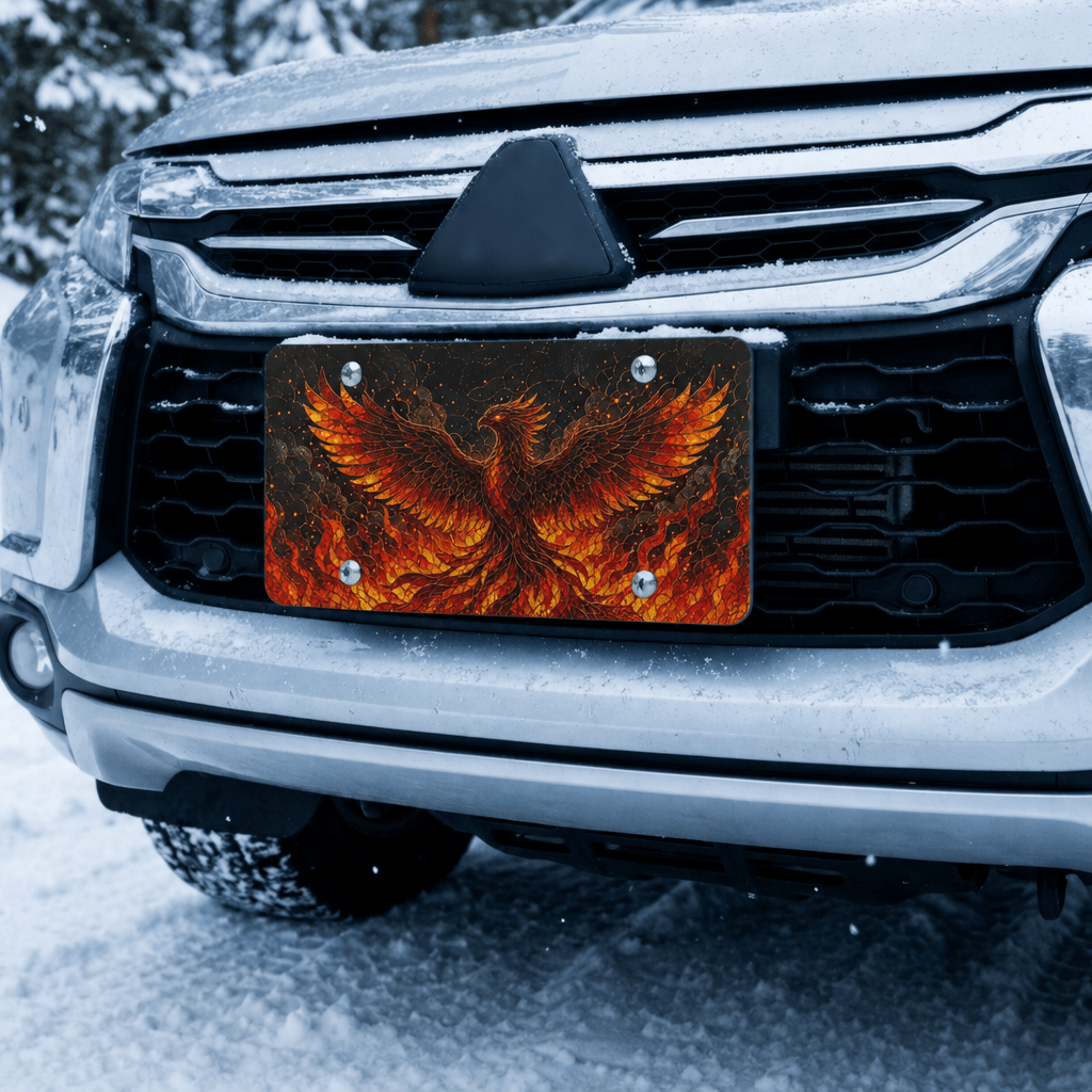 Fiery Phoenix Flaming Bird Vanity Plate - Road Muse