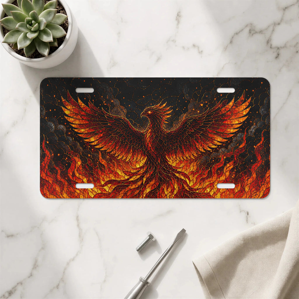 Fiery Phoenix Flaming Bird Vanity Plate - Road Muse