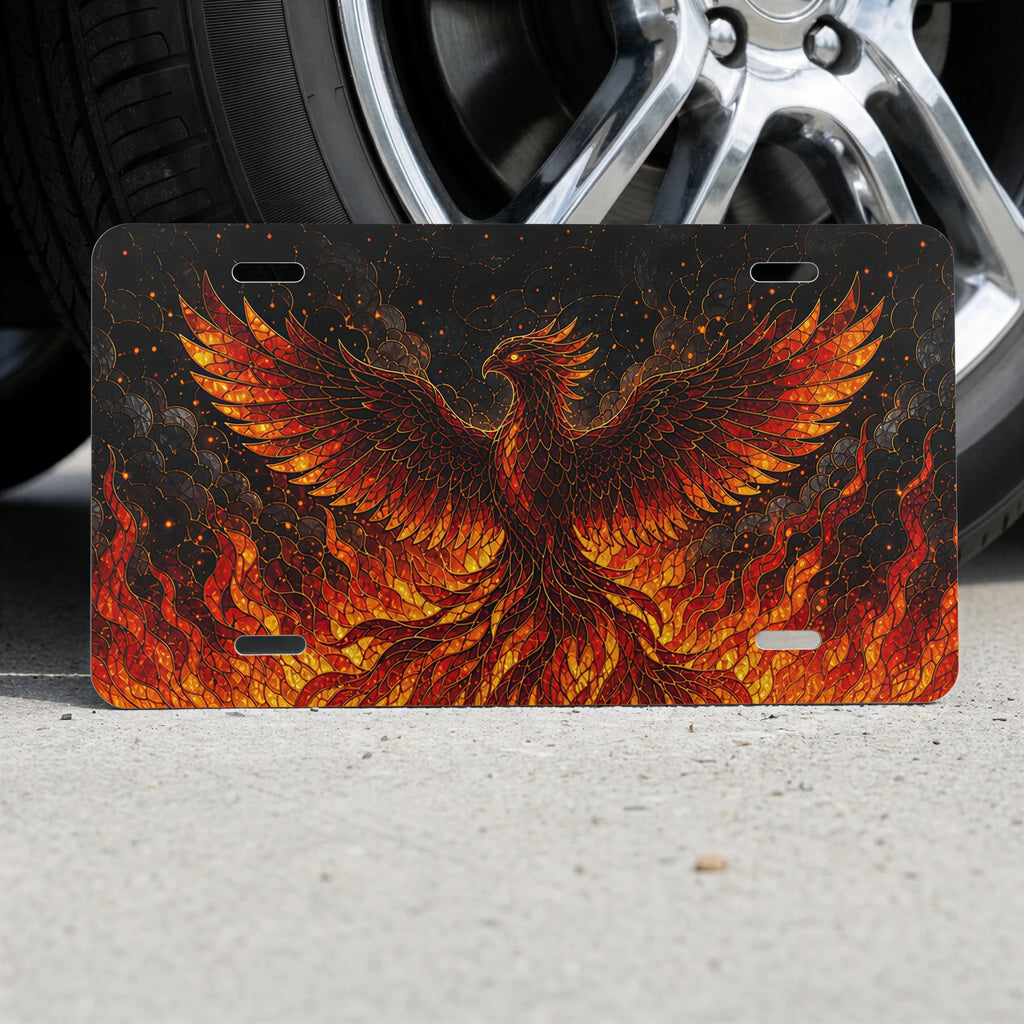 Fiery Phoenix Flaming Bird Vanity Plate - Road Muse