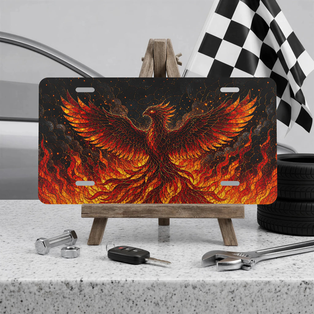 Fiery Phoenix Flaming Bird Vanity Plate - Road Muse