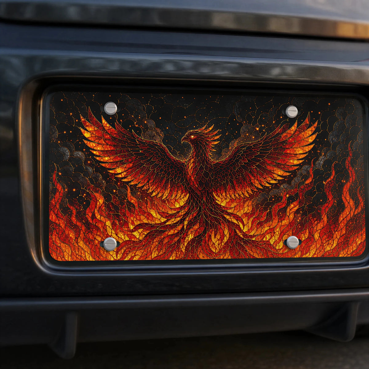 Fiery Phoenix Flaming Bird Vanity Plate - Road Muse