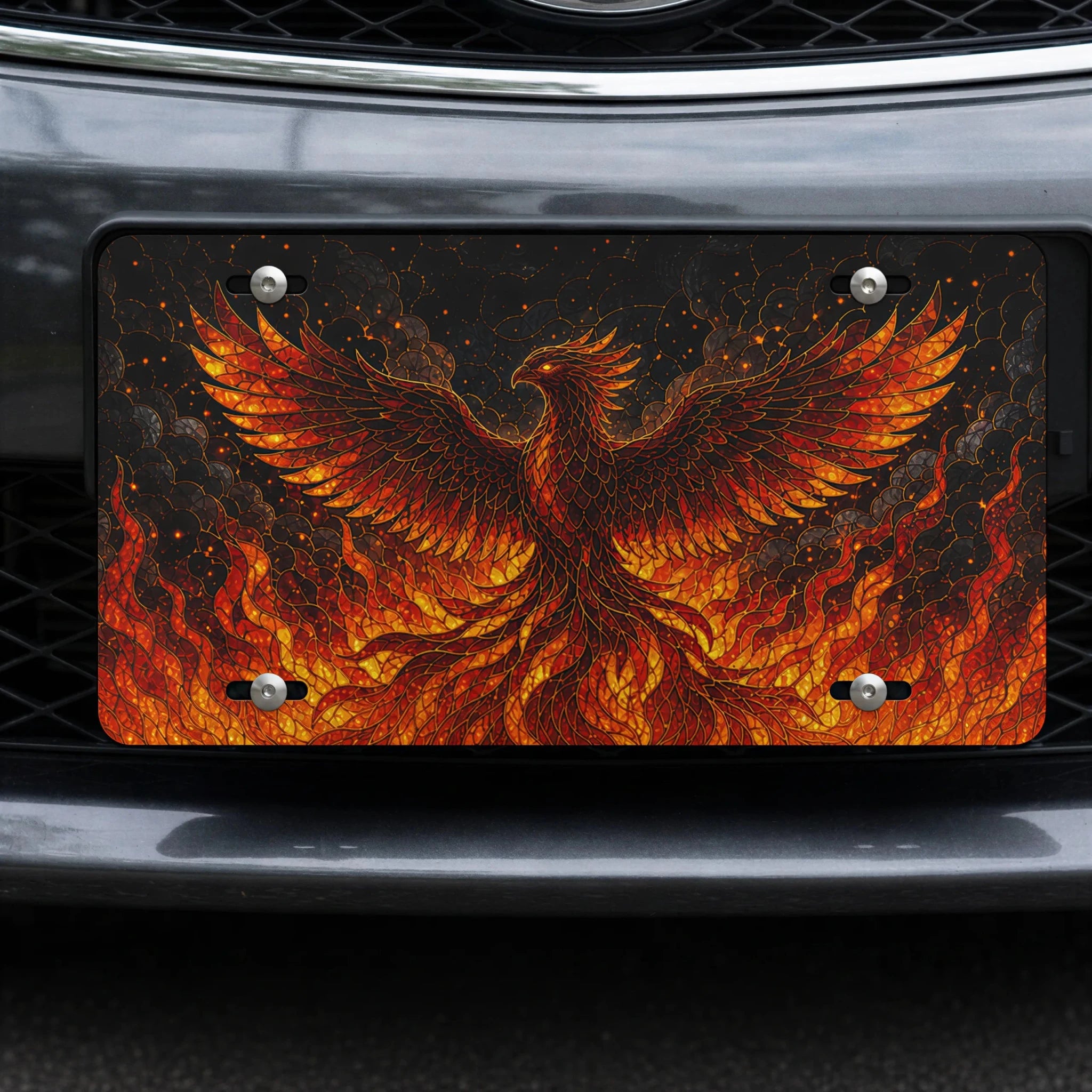 Fiery Phoenix Flaming Bird Vanity Plate - Road Muse