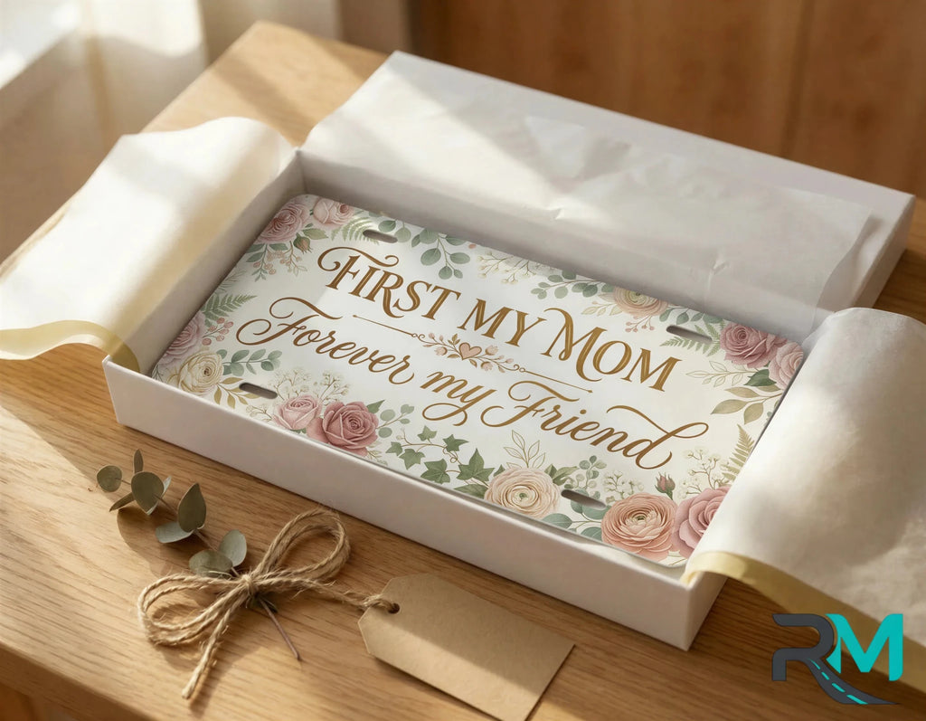 First My Mom Forever My Friend Gold Watercolour Vanity Plate - Road Muse