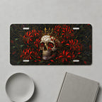 Skull Crown Red Flowers Vanity Plate