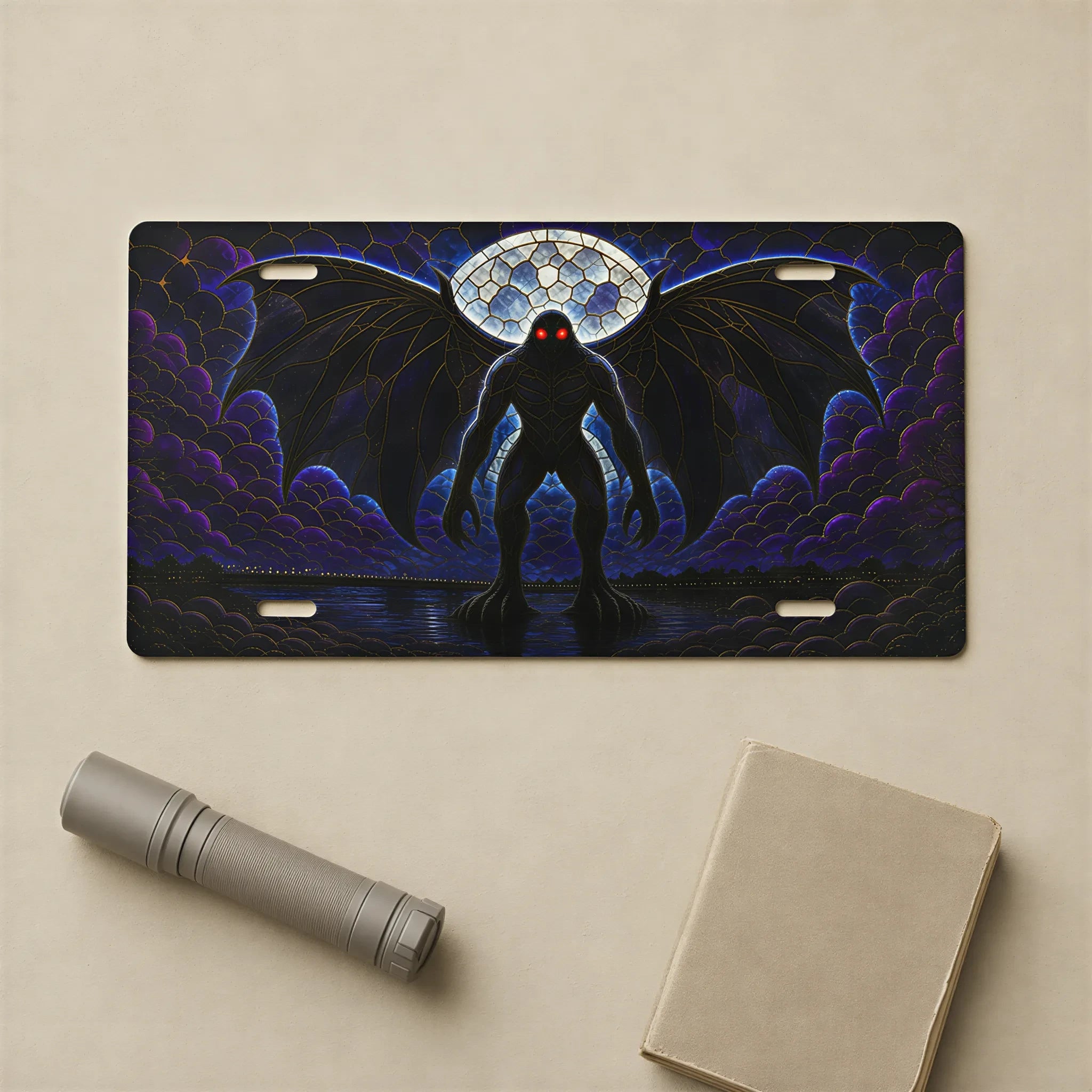 Mothman Silhouette Moonlit Vanity Plate