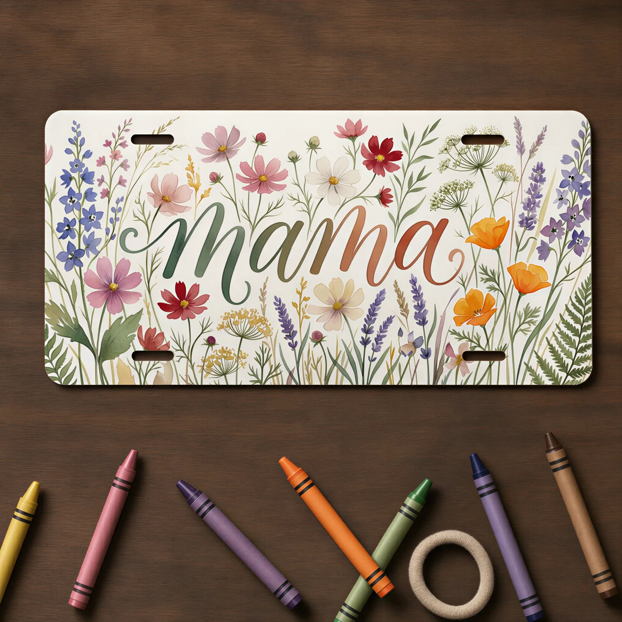 Mama Floral Script Wildflowers Vanity Plate