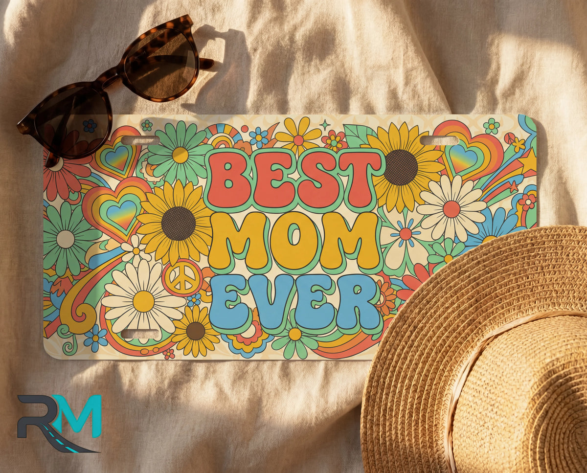 Best Mom Ever Retro Floral Vanity Plate