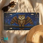 owl constellation license plate flat lay — midnight owl moonlit branch constellation front plate