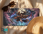 moonlit duel samurai license plate flat lay — electric blue arcane heroine sakura cherry blossom front plate