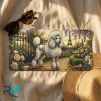 poodle Paris license plate flat lay — Eiffel Tower rose wisteria garden front plate