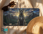 mountain mastiff license plate flat lay — warm amber sunrise guardian dog mountain front plate