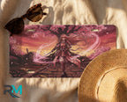 samurai girl license plate flat lay — warm sunset pink sakura warrior front plate