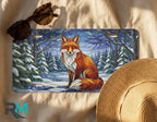 snowy fox license plate flat lay — warm amber fox winter forest front license plate