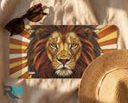 lion face license plate flat lay — amber rust gold stained glass lion front license plate