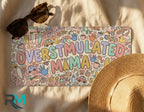 overstimulated mama license plate flat lay — colorful pastel doodle front license plate
