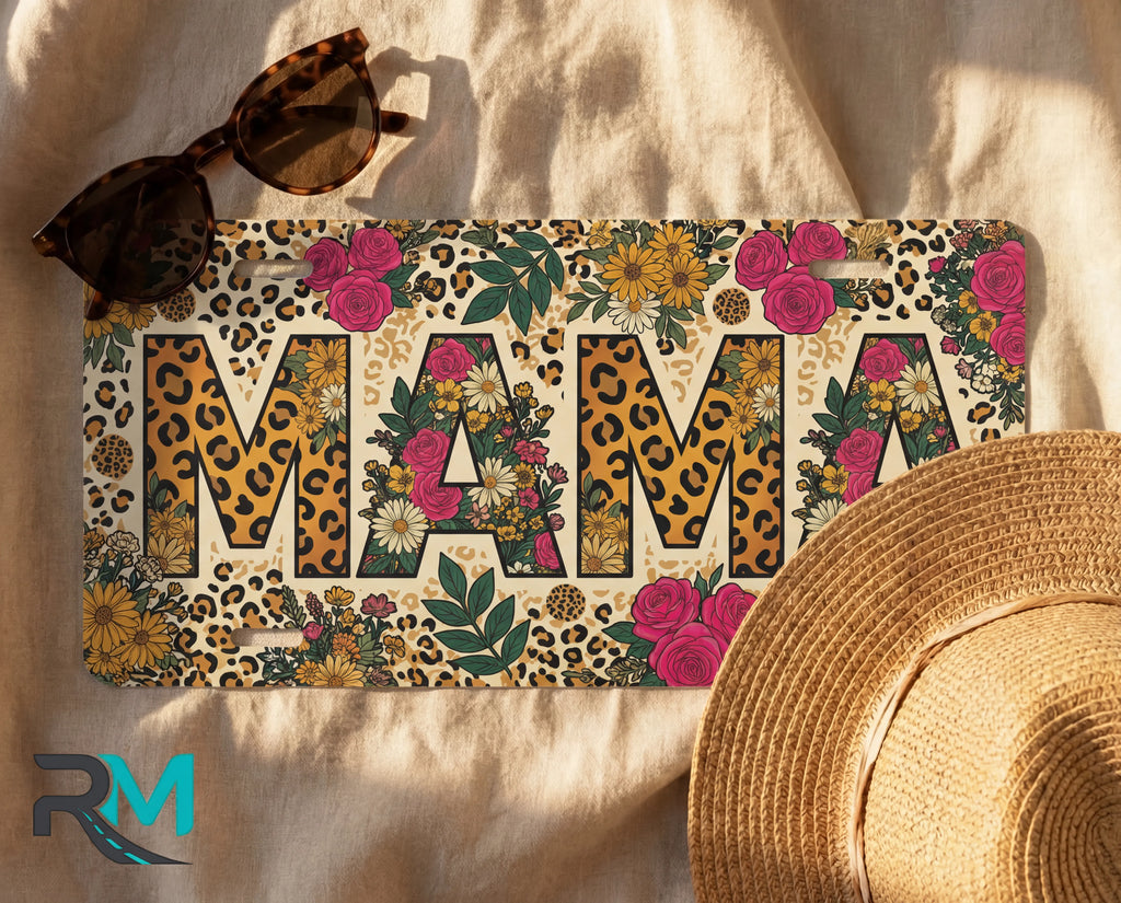 Mama Leopard Tropical Floral Vanity Plate