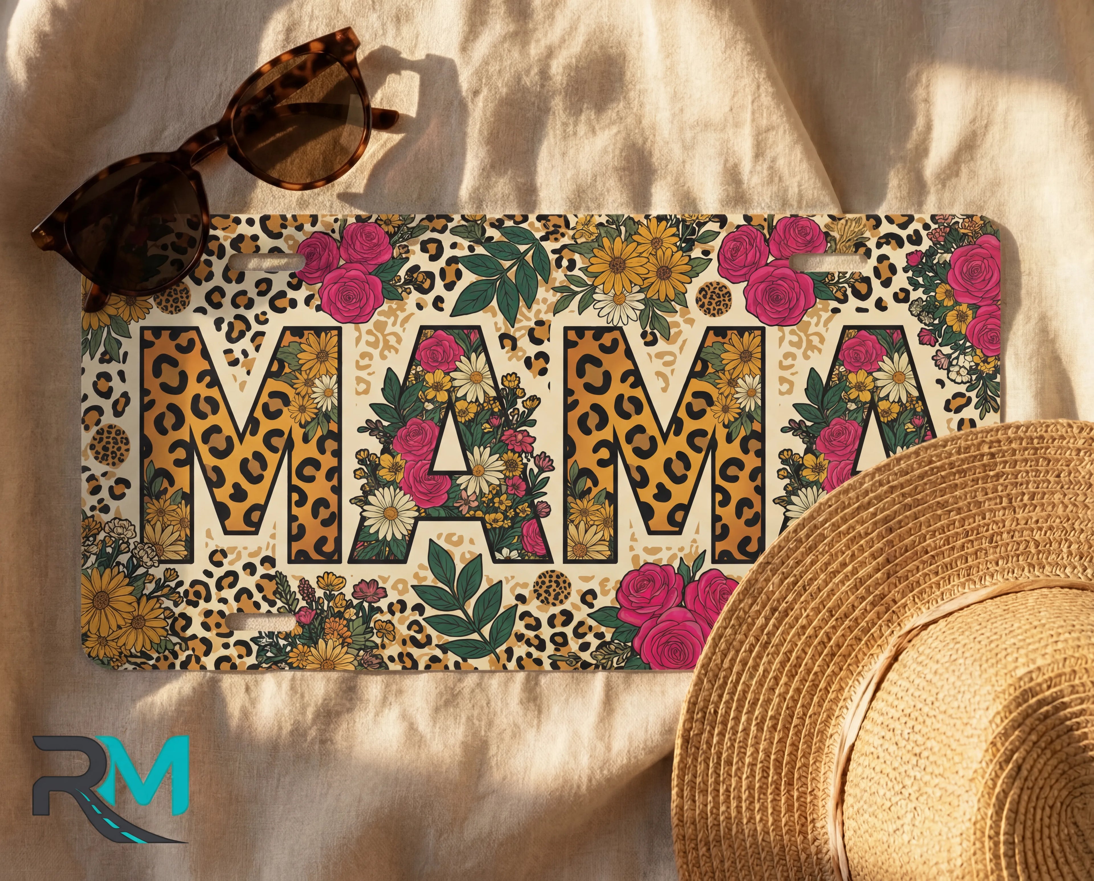 Mama Leopard Tropical Floral Vanity Plate
