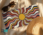 boho sun license plate flat lay — burnt orange mustard navy front license plate art