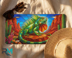 green iguana license plate flat lay — jewel green iguana cactus bloom canyon front plate