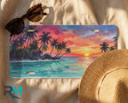 decorative palm sunset license plate flat lay — fuchsia orange teal front license plate